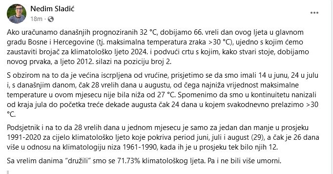 Pa i ne bili više umorni! Nedim Sladić objavio zanimljive podatke o danima koji su iza nas