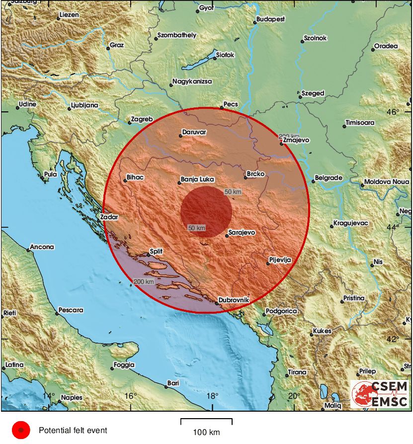 Zemljotres pogodio BiH: Epicentar kod Zenice